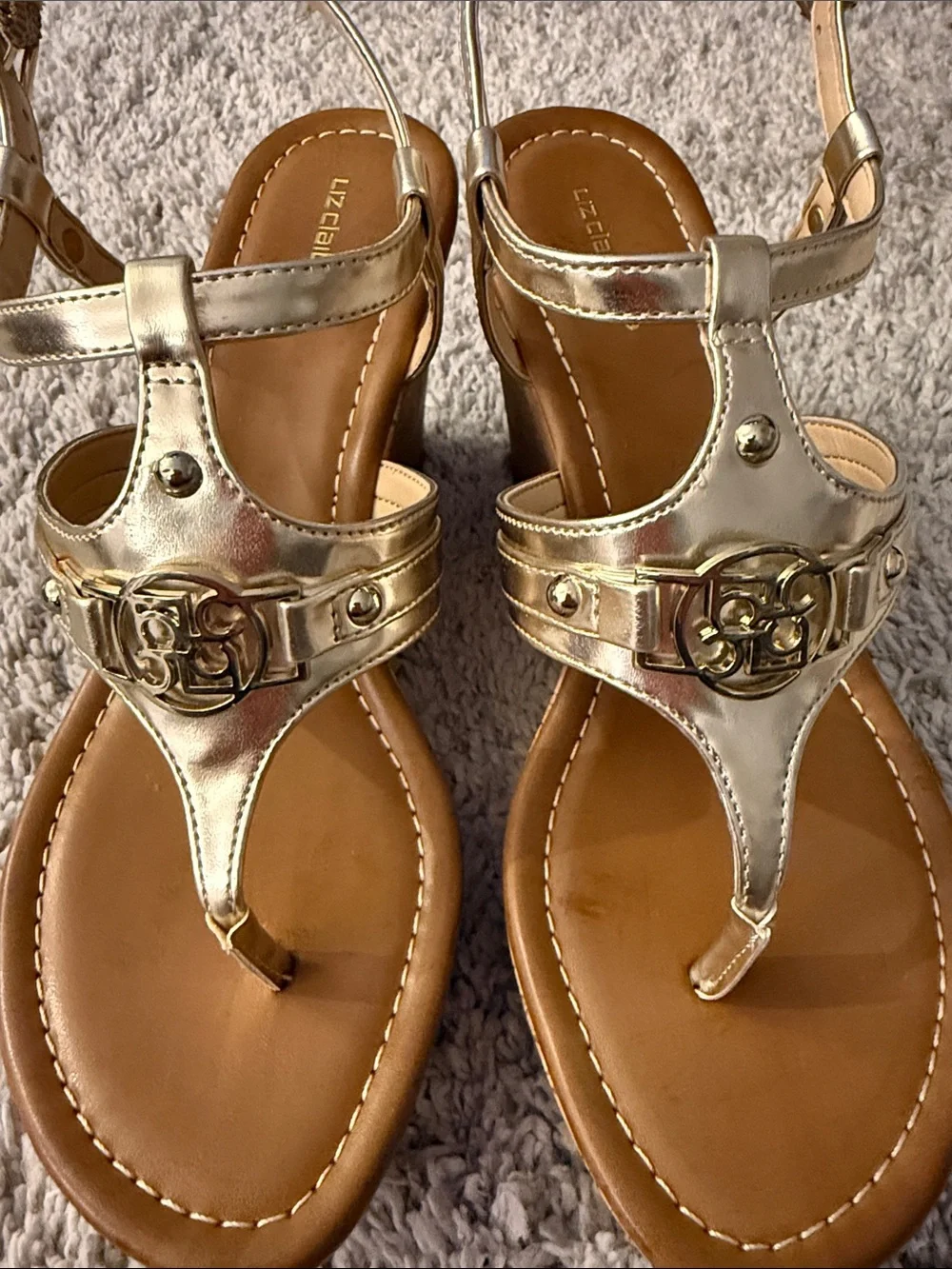 Liz Claiborne Metallic Gold T-Strap Sandals
